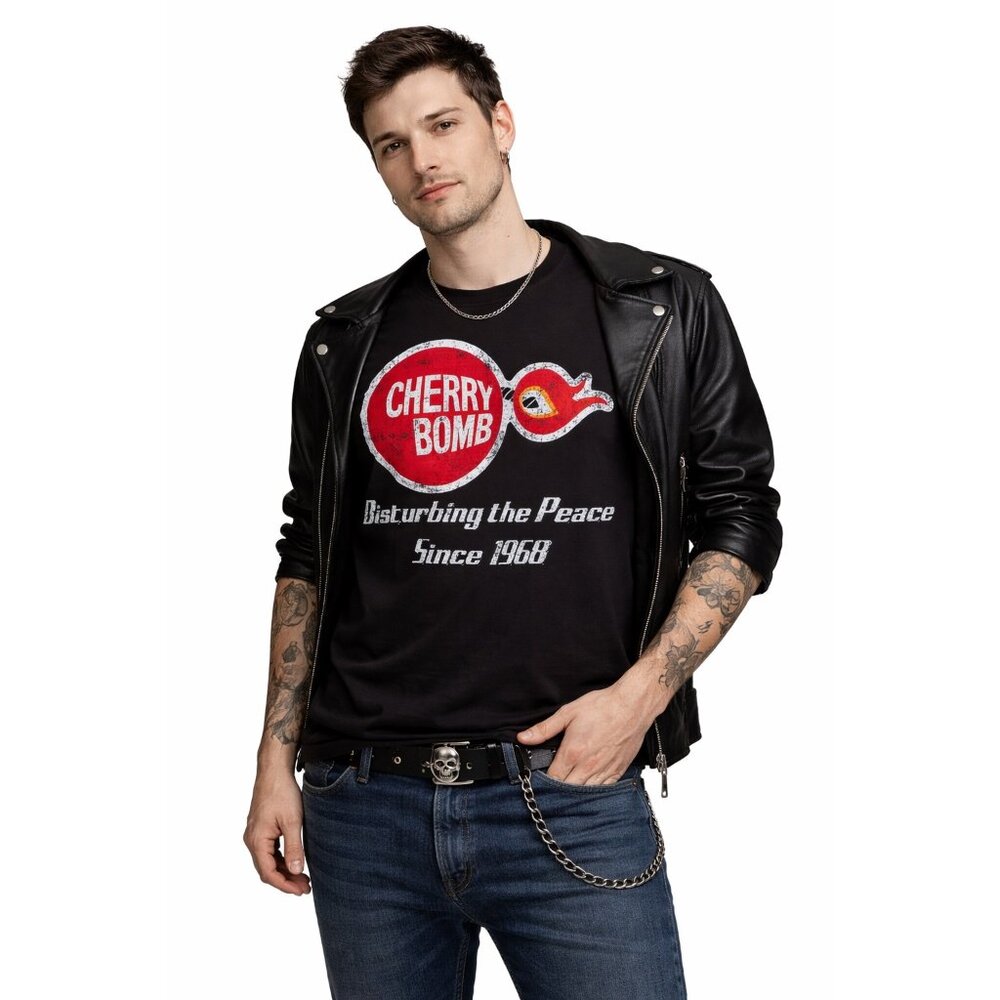 Cherry Bomb Disturbing The Peace Graphic Tee Black M Rockabilly Biker Style